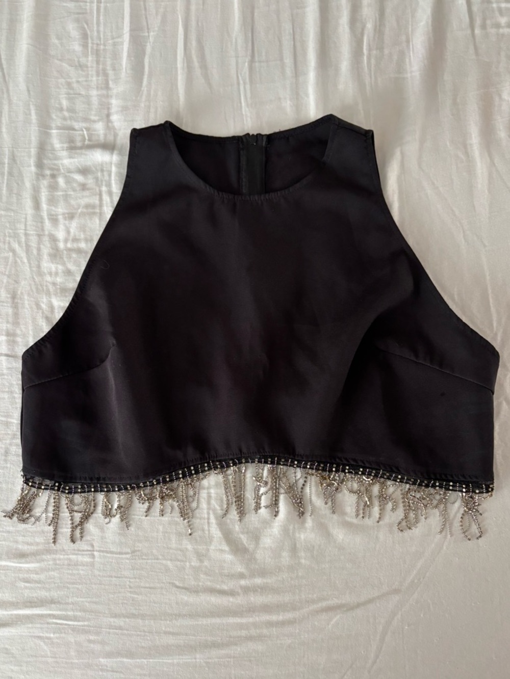 Diamond Beaded Fringe Cropped Tank Top